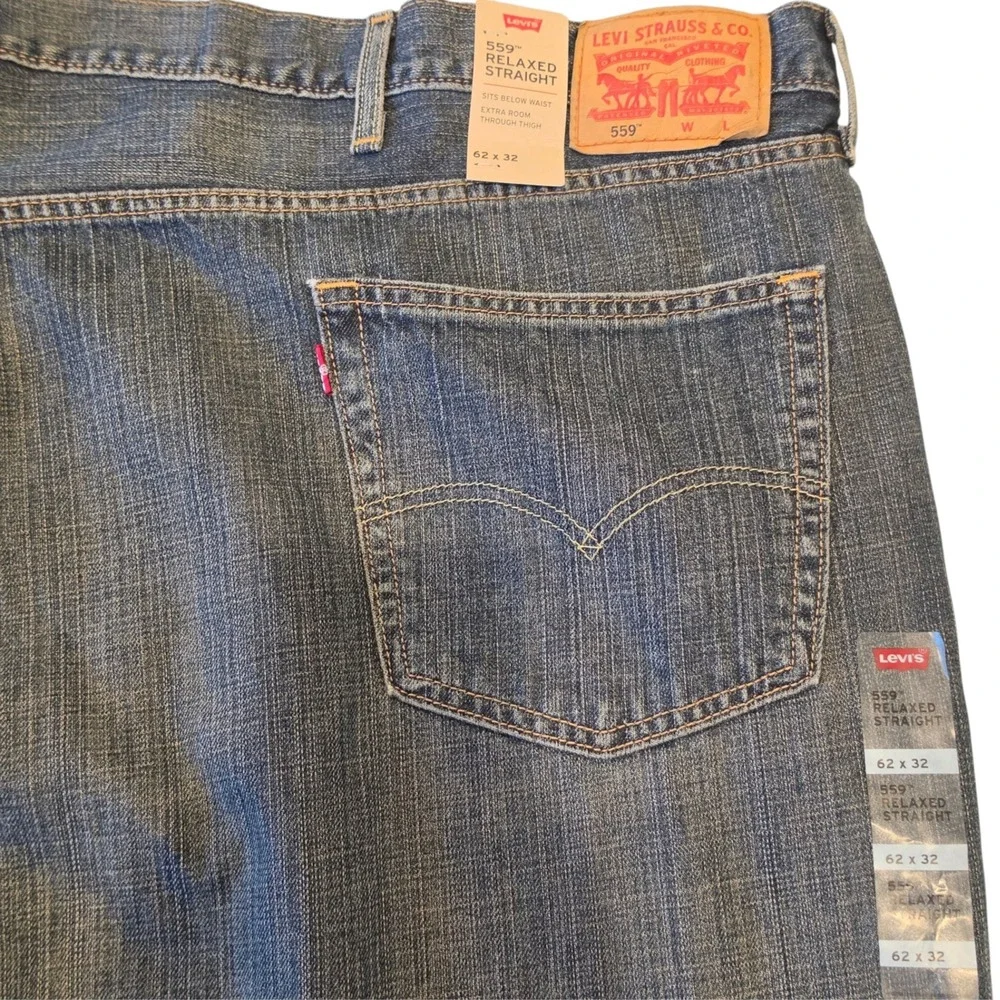 Levis Mens 559 Relaxed Straight Jeans Dark Wash Blue Denim Big & Tall 62x32
